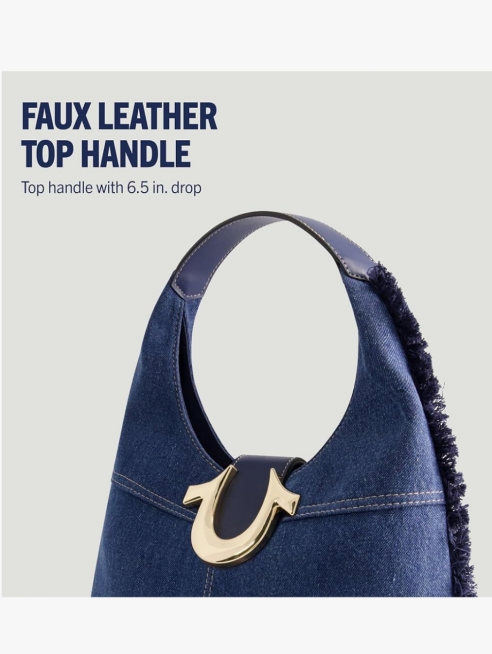 True Religion Denim Hobo Bag in Dark Blue with Gold Horseshoe, NWT - Picture 5 of 7